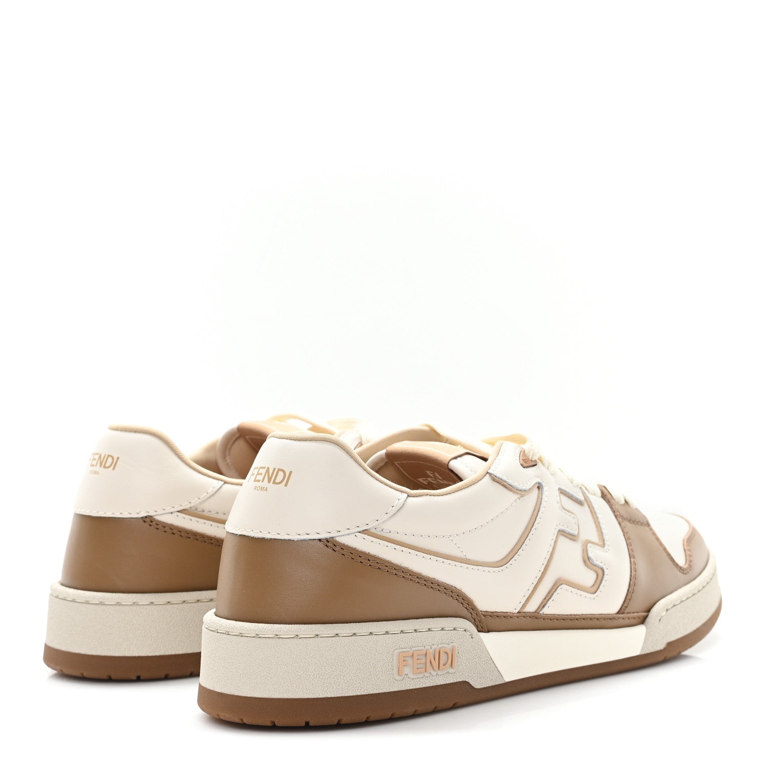 Fendi Vitello Mens Fendi Match Low Top Sneakers 10 Beige Brown 5 of 10