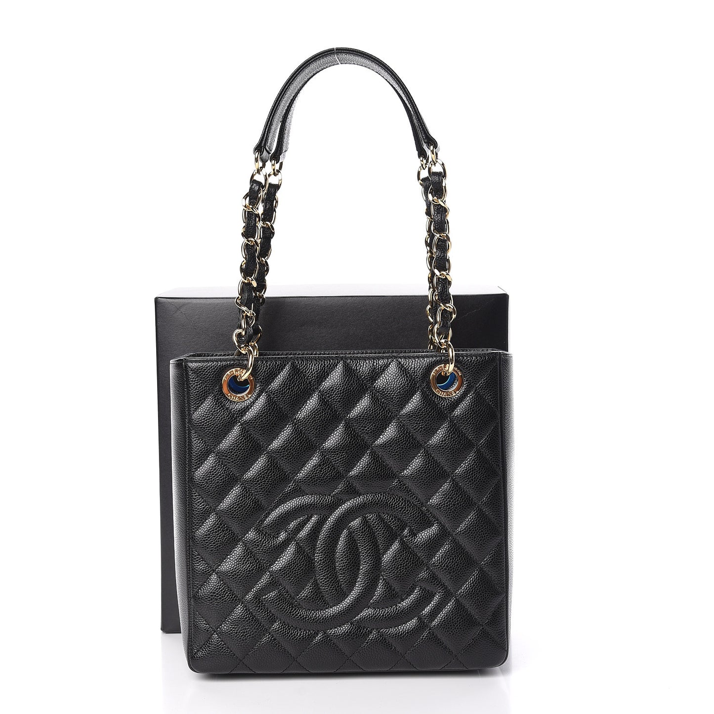 Caviar Quilted Petit Shopping Tote PST Black