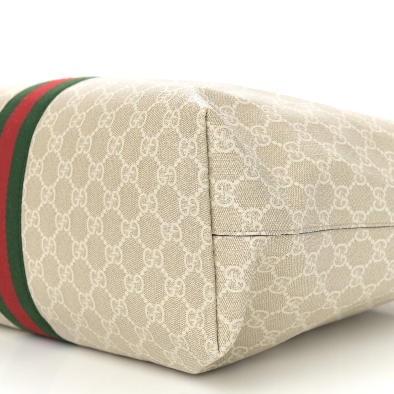 Gucci GG Supreme Monogram Textured Dollar Calfskin Web Large Ophidia Shopping Tote Beige Mystic White Oatmeal 10 of 13