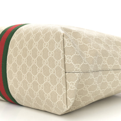 Gucci GG Supreme Monogram Textured Dollar Calfskin Web Large Ophidia Shopping Tote Beige Mystic White Oatmeal 10 of 13
