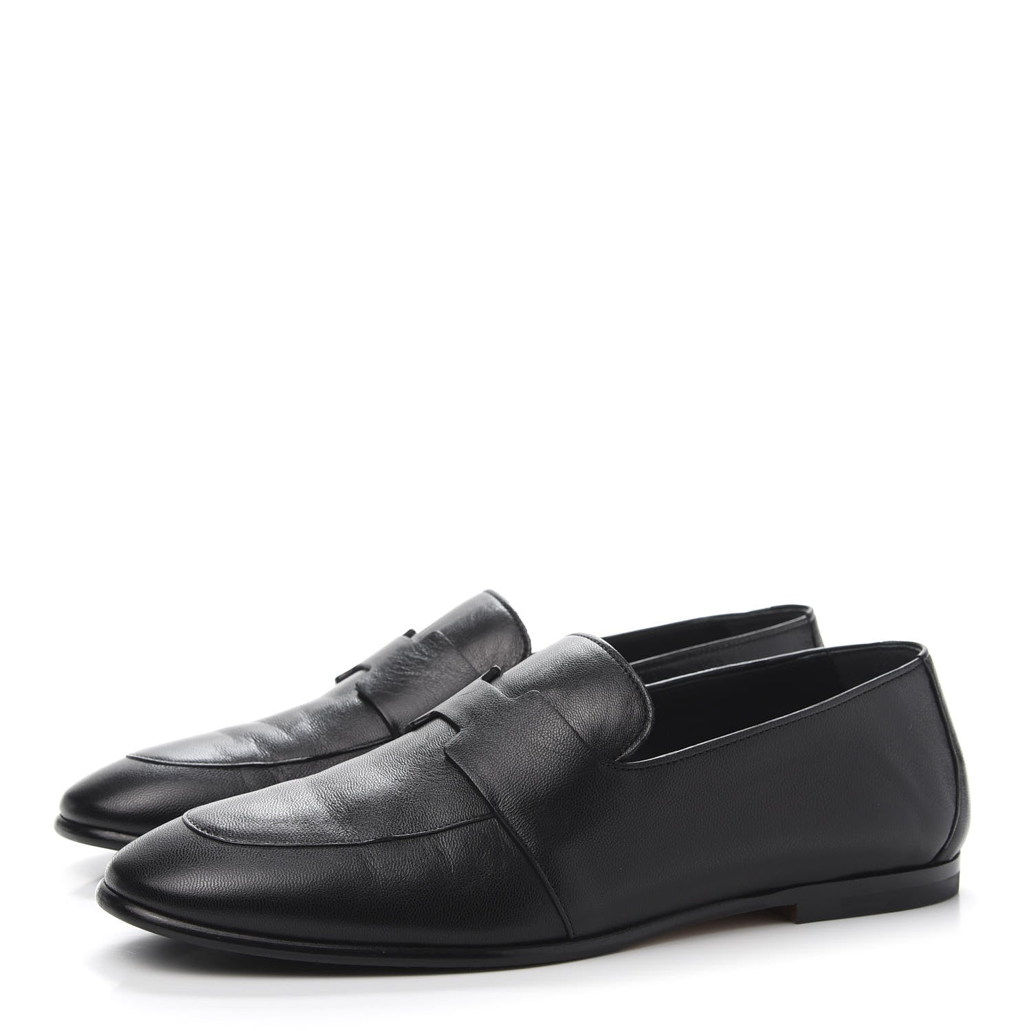 Hermes Goatskin Womens Ancora Moccasin Loafers 37.5 Black 3 of 9