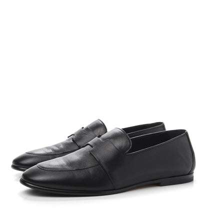 Hermes Goatskin Womens Ancora Moccasin Loafers 37.5 Black 3 of 9