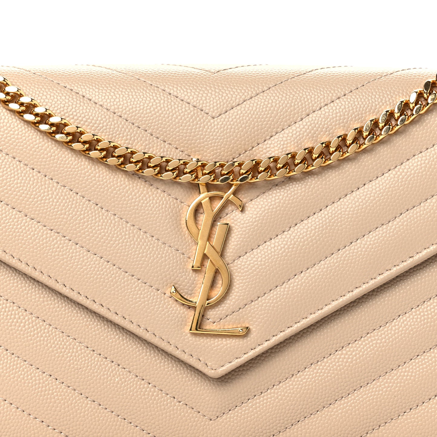 Grain De Poudre Matelasse Chevron Monogram Chain Wallet Nude Powder