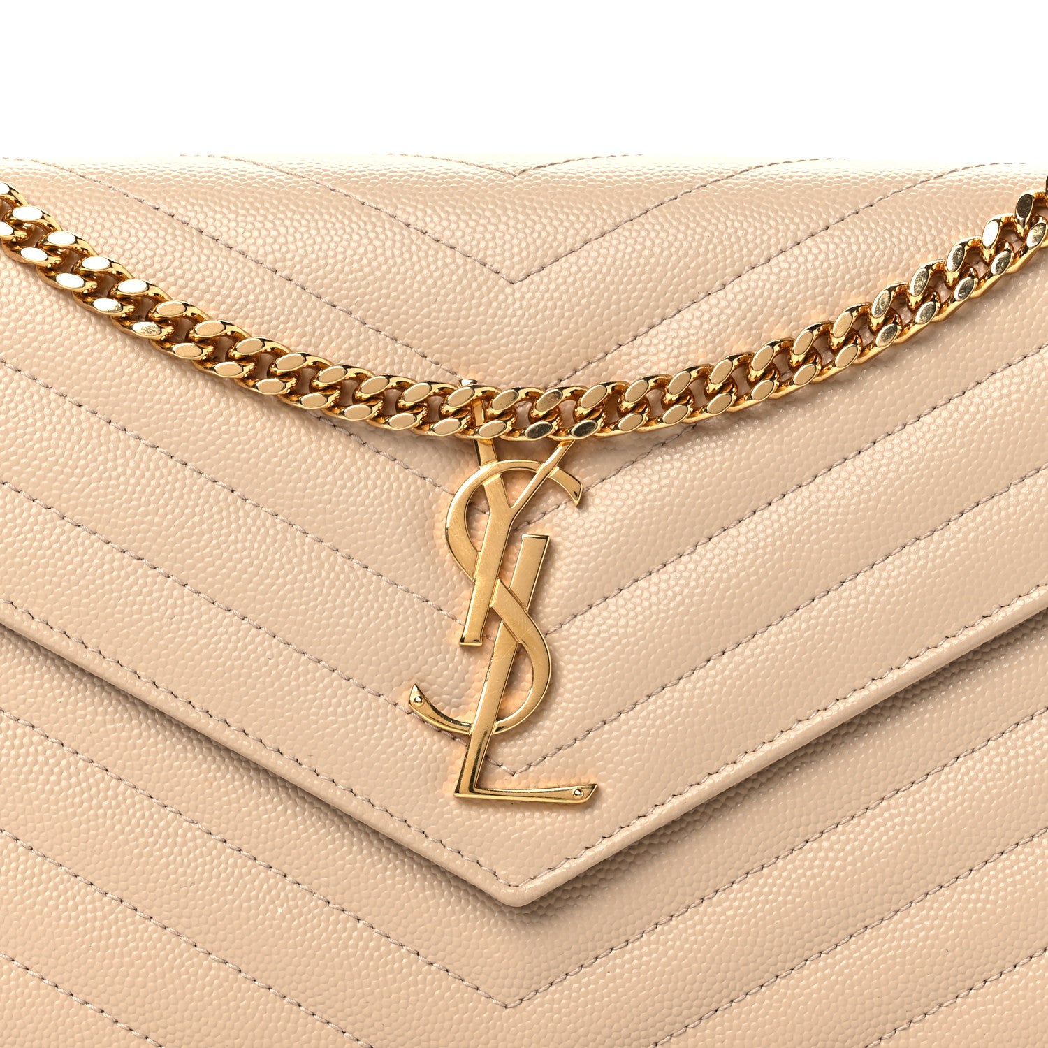 Saint Laurent Grain De Poudre Matelasse Chevron Monogram Chain Wallet Nude Powder 7 of 9