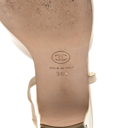 Chanel Calfskin Cap Toe CC Slingback Pumps 38 Beige Black 6 of 13