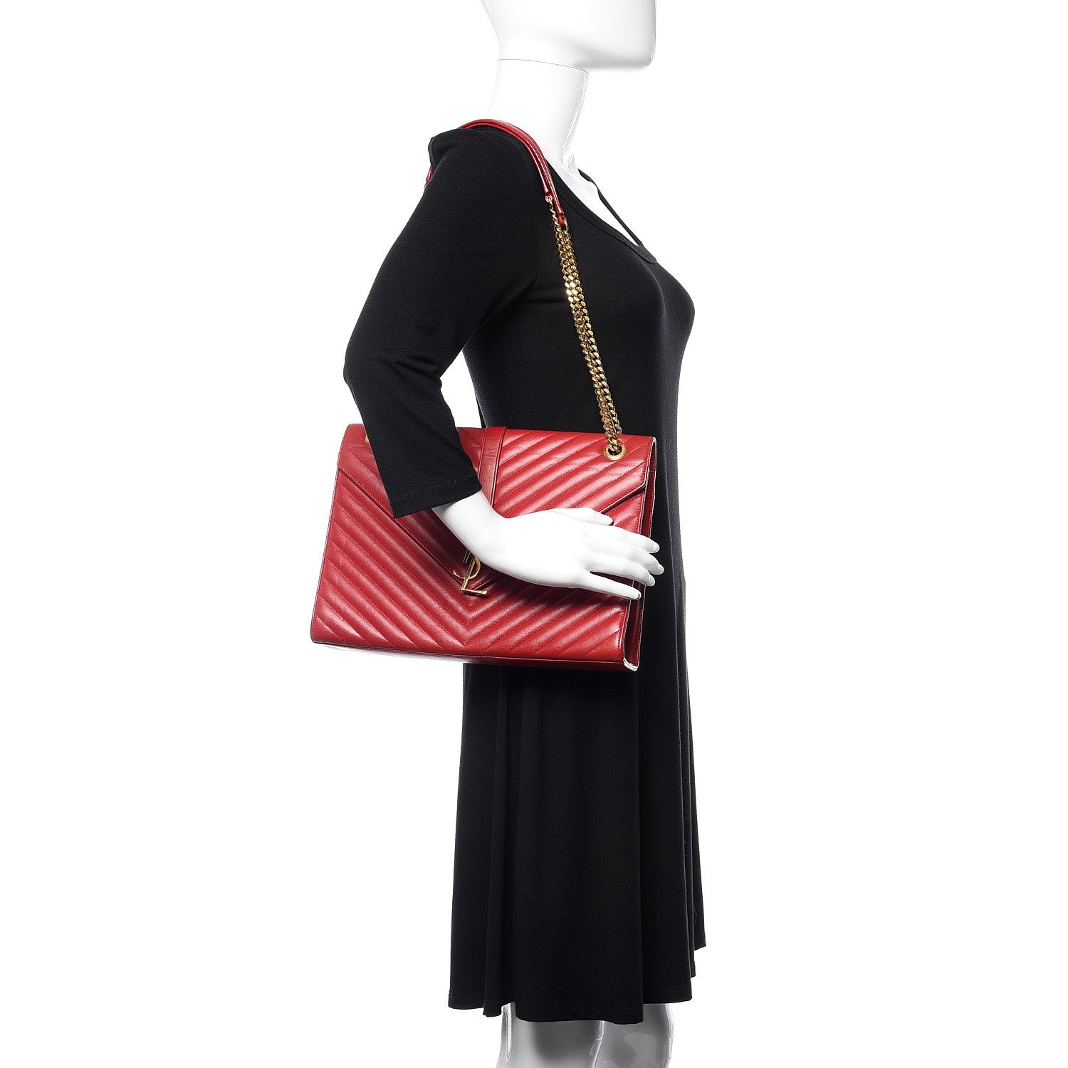 Saint Laurent Lambskin Matelasse Chevron Large Monogram Satchel Red 2 of 20