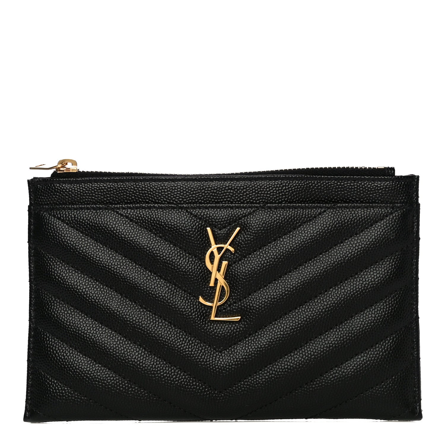 Saint Laurent Grain De Poudre Chevron Monogram Bill Pouch Black 1 of 14