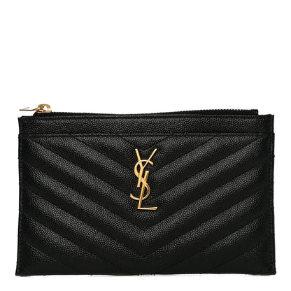 Saint Laurent Grain De Poudre Chevron Monogram Bill Pouch Black 1 of 14