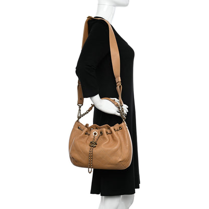 Chanel Calfskin Stitched Large Paris Rome Drawstring CC Bag Beige 2 of 10