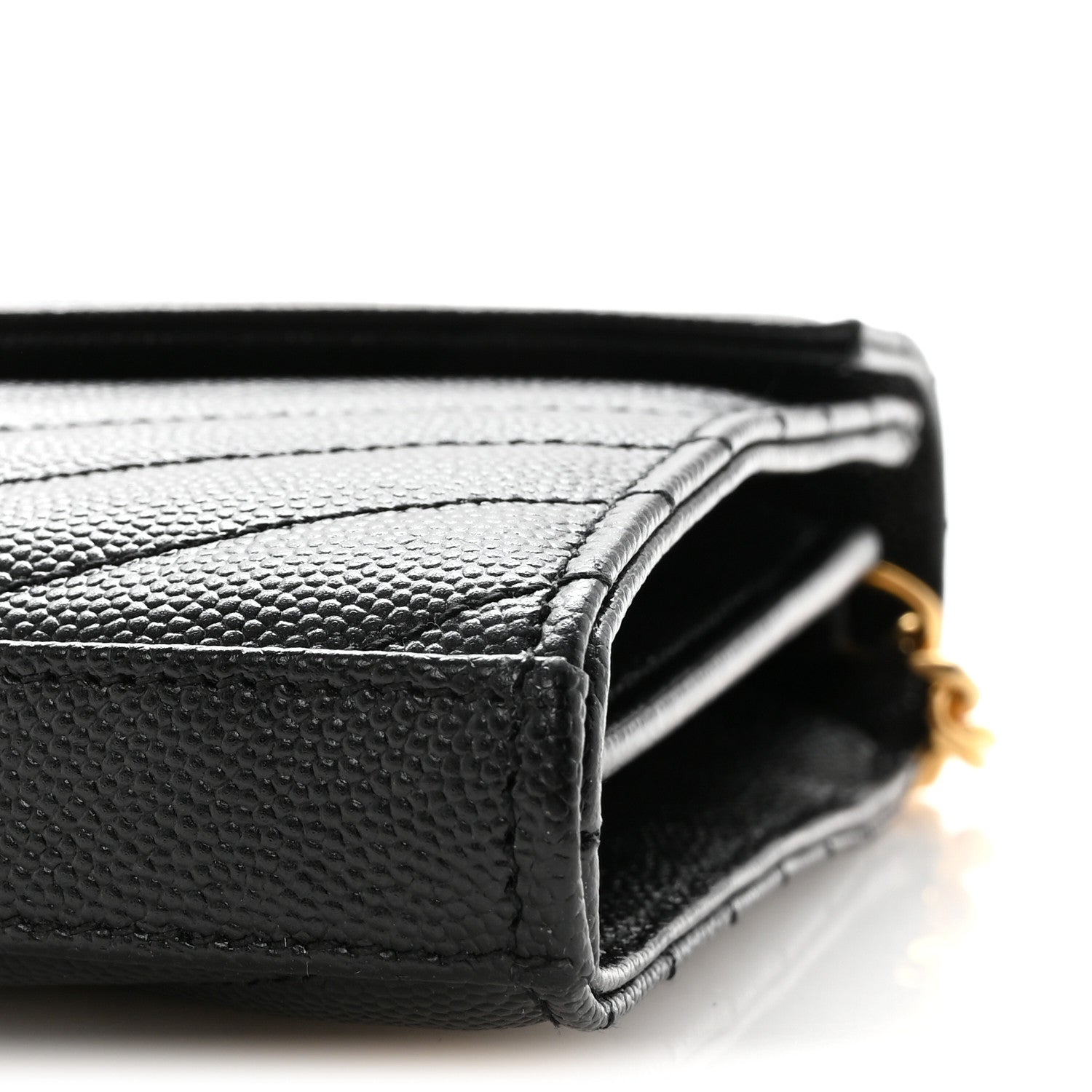 Saint Laurent Grain De Poudre Matelasse Chevron Monogram Chain Wallet Black 9 of 10