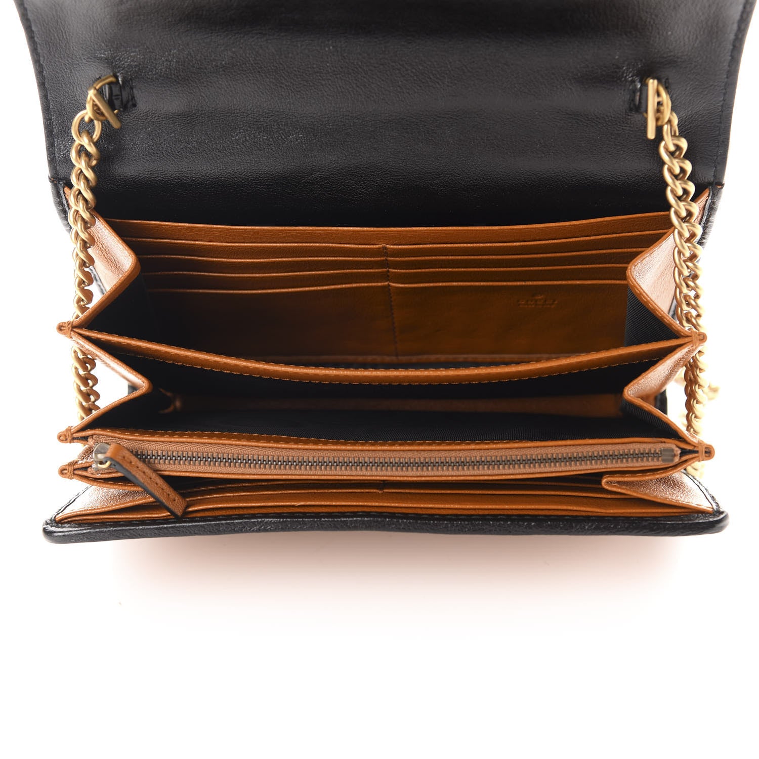 Gucci Vintage Effect Calfskin Matelasse Diagonal Torchon GG Marmont Chain Wallet Cognac 5 of 10