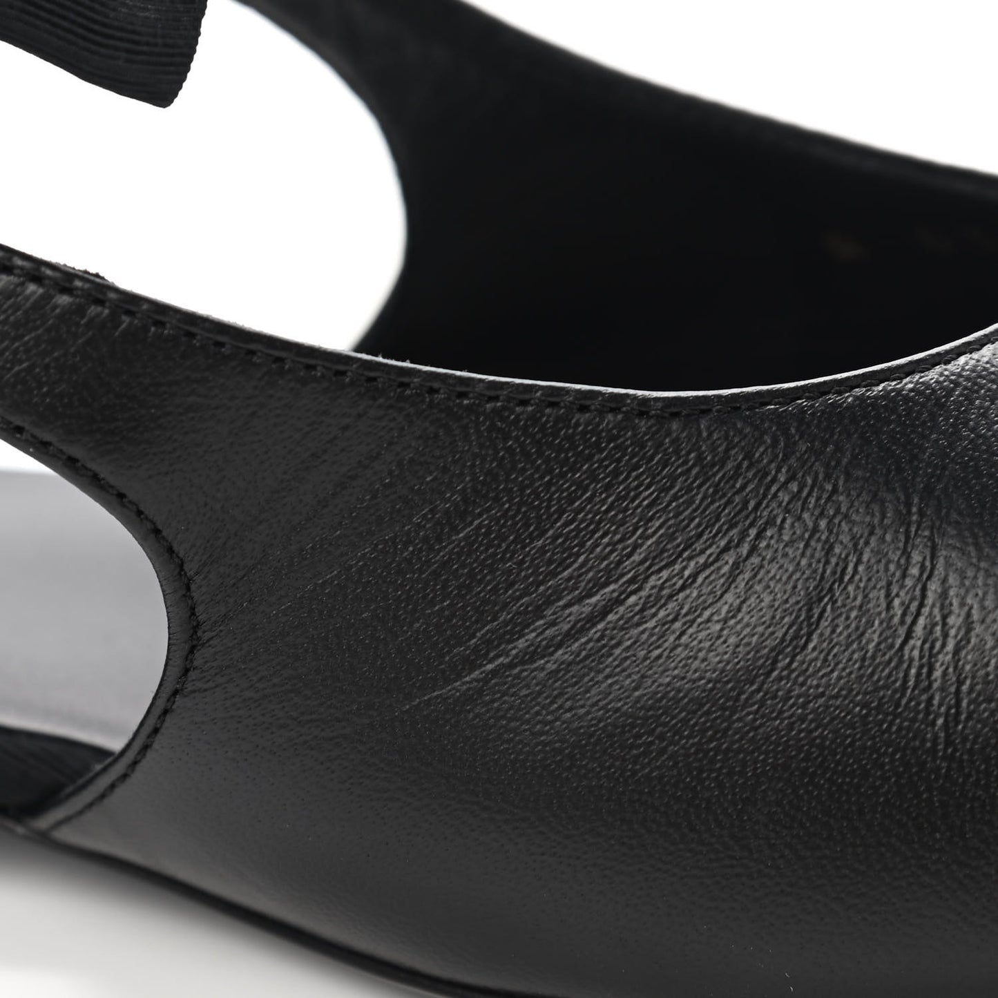 Lambskin Grosgrain Crystal Chain CC Logo Bow Slingback Flats 40.5 Black