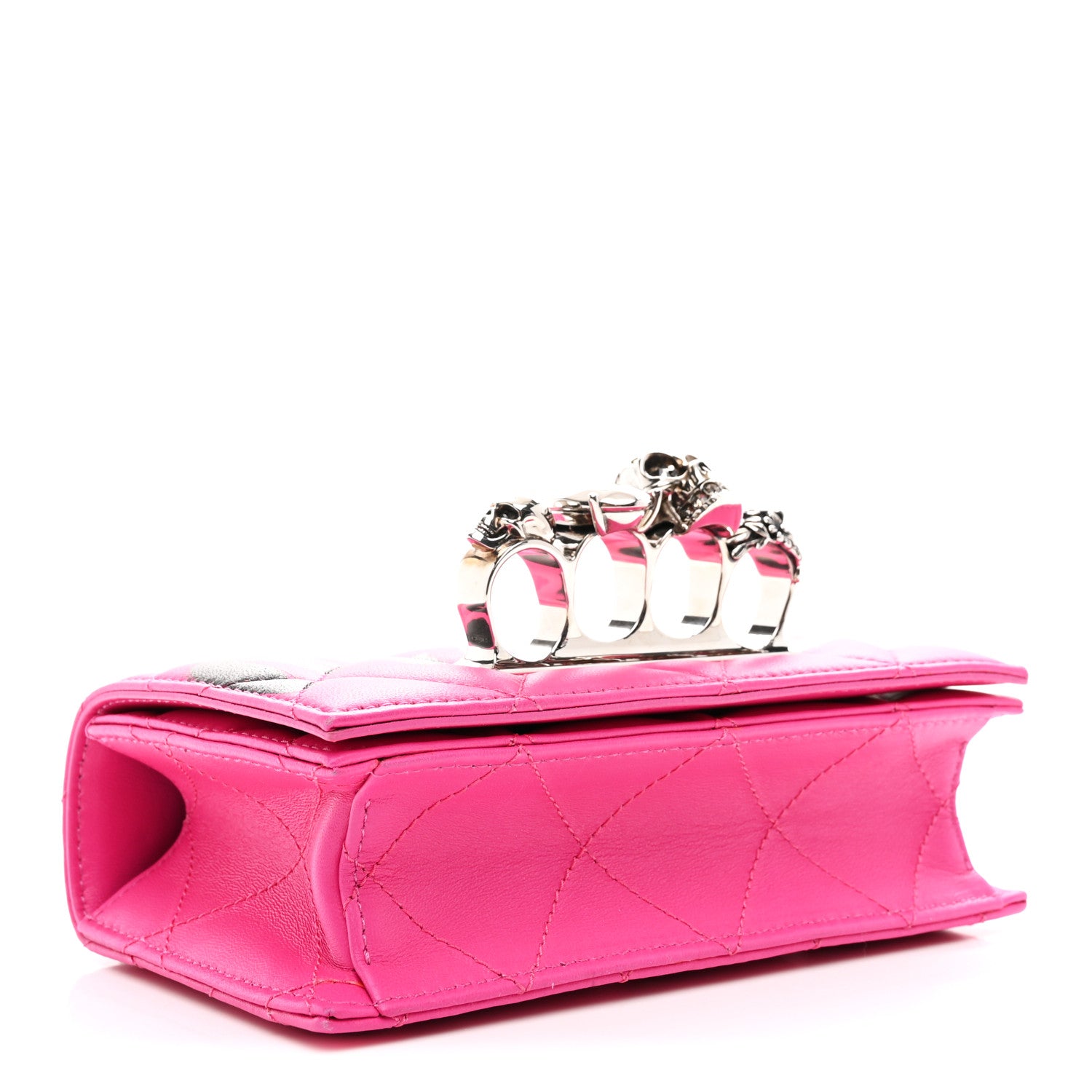Alexander McQueen Nappa Quilted Graffiti Skull Knuckle Crossbody Bobby Pink Black 4 of 11
