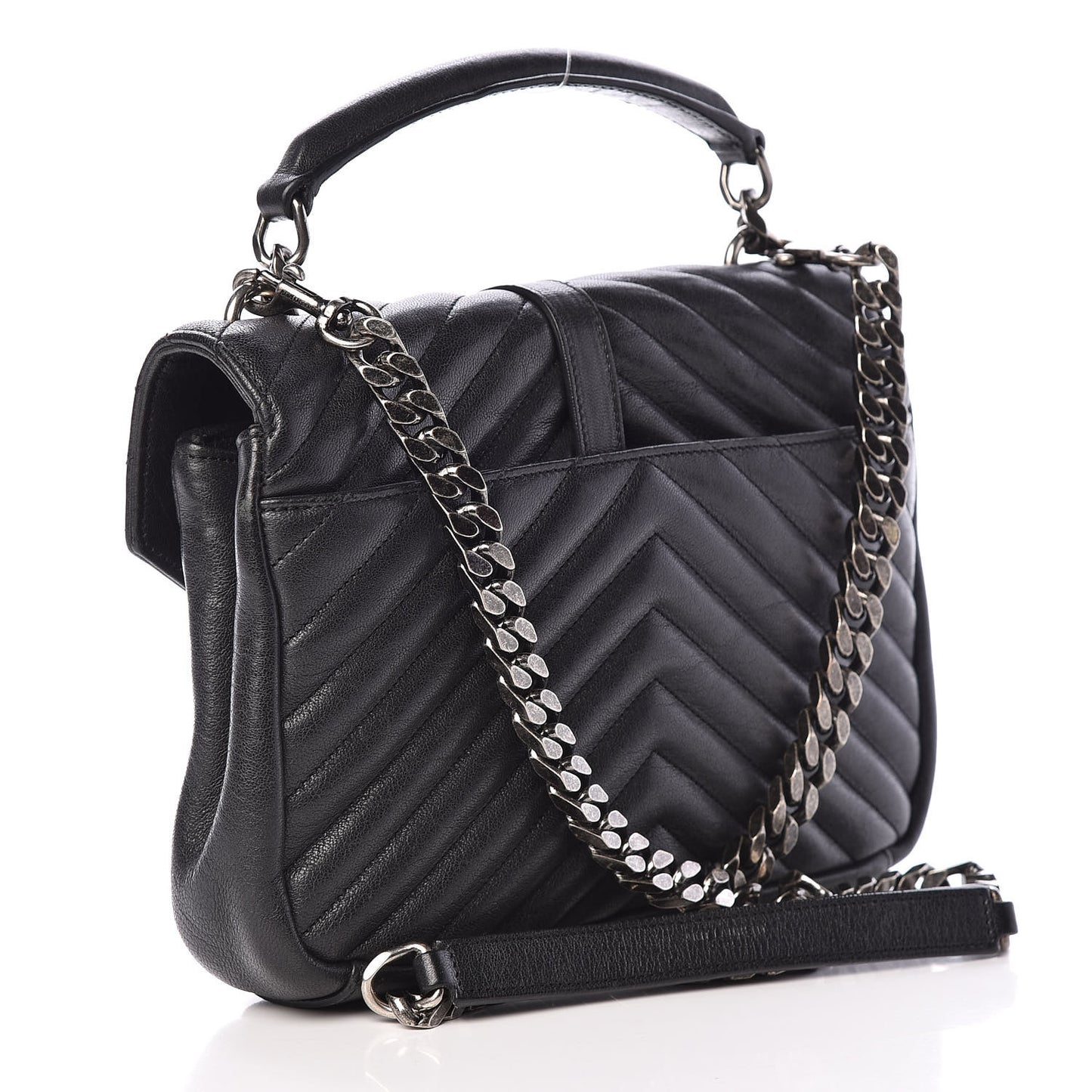 Sheepskin Matelasse Chevron Monogram Medium College Bag Black