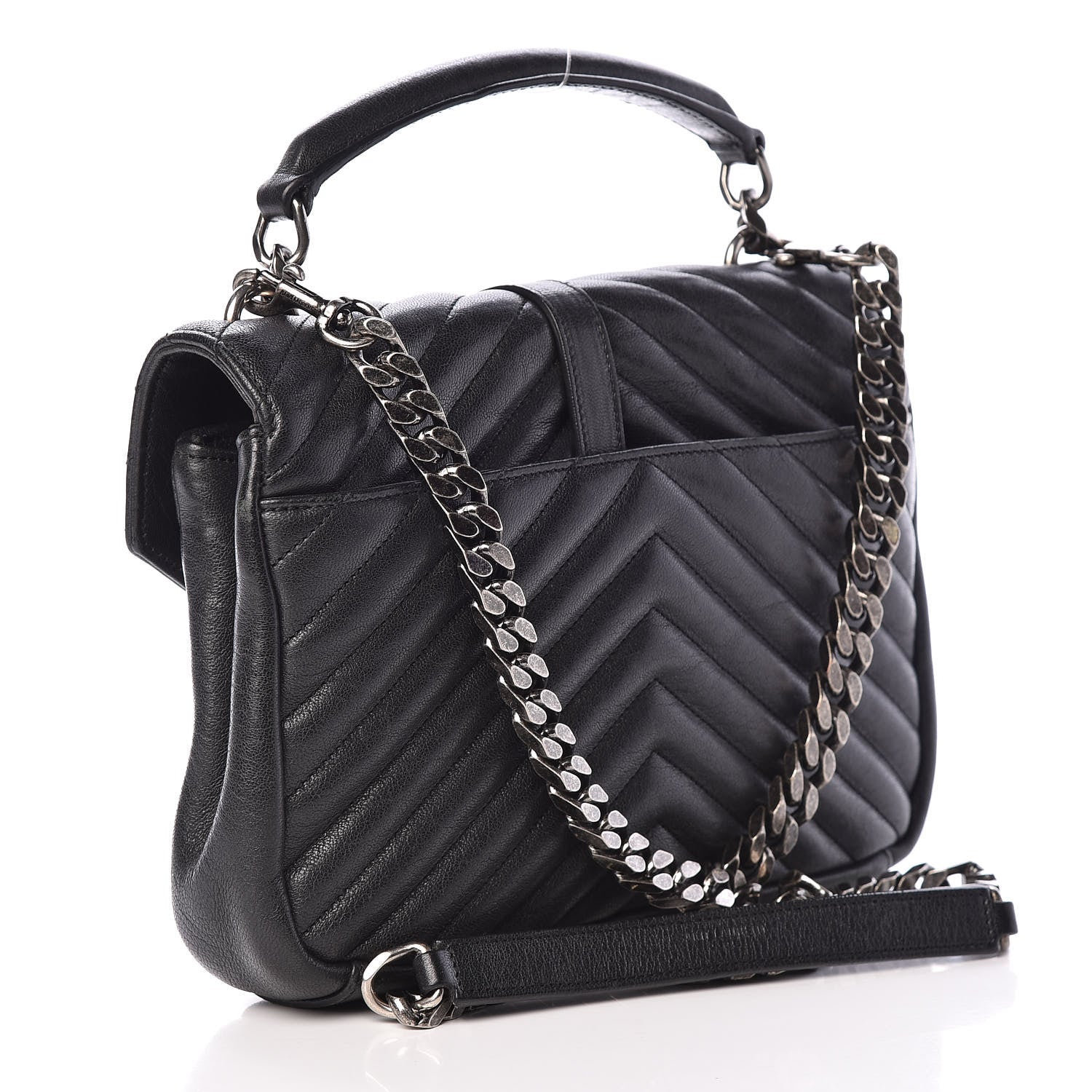 Saint Laurent Sheepskin Matelasse Chevron Monogram Medium College Bag Black 3 of 12