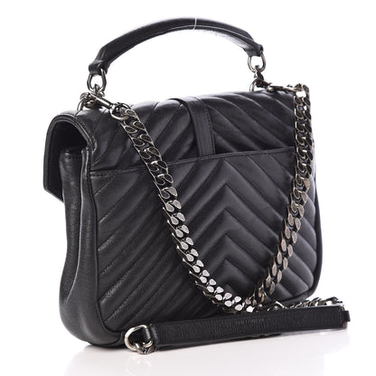 Saint Laurent Sheepskin Matelasse Chevron Monogram Medium College Bag Black 3 of 12