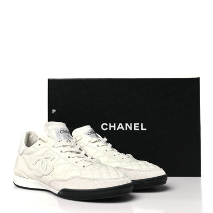 Chanel Shiny Calfskin Suede Quilted CC Logo Sneakers 40 White 10 of 10