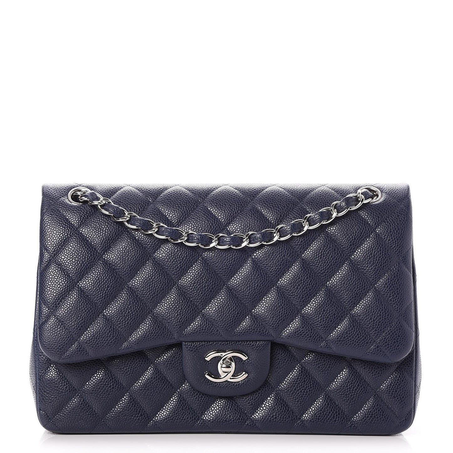 Caviar Quilted Jumbo Double Flap Navy Blue