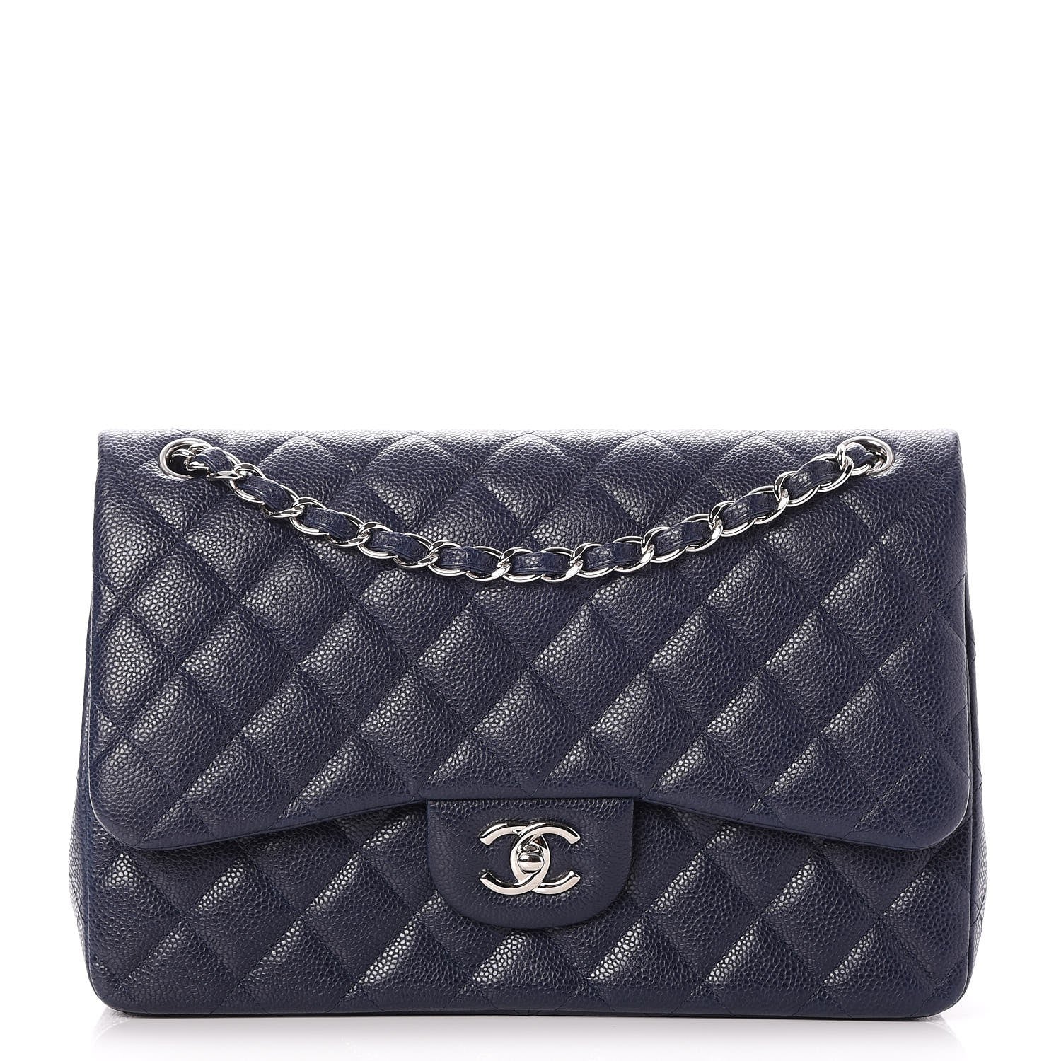 Chanel Caviar Quilted Jumbo Double Flap Navy Blue 1 of 9