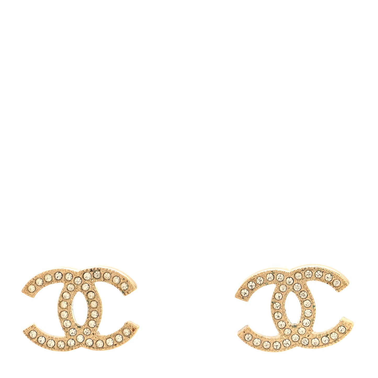 Metal Crystal CC Earrings Gold