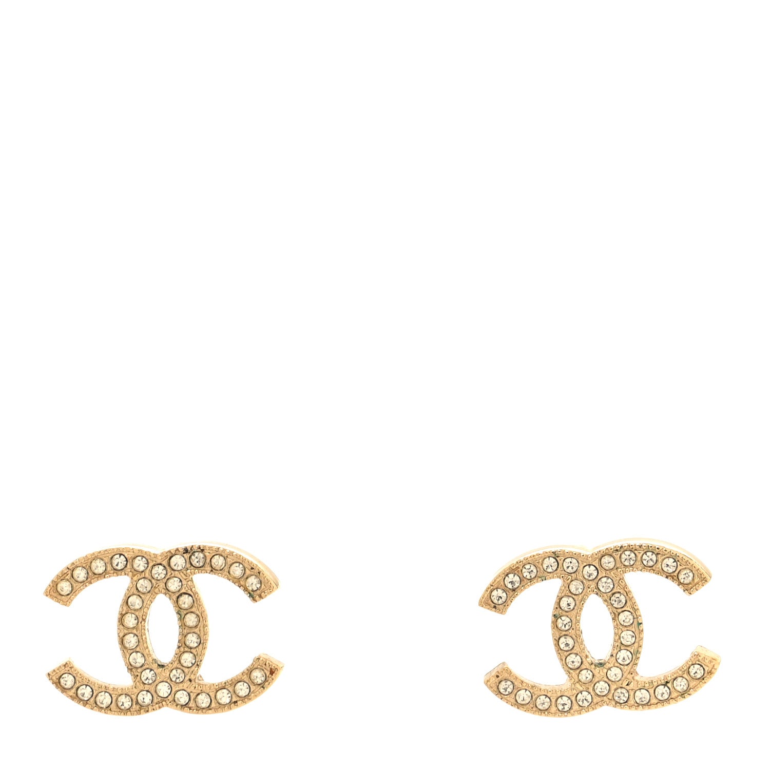Chanel Metal Crystal CC Earrings Gold 1 of 5