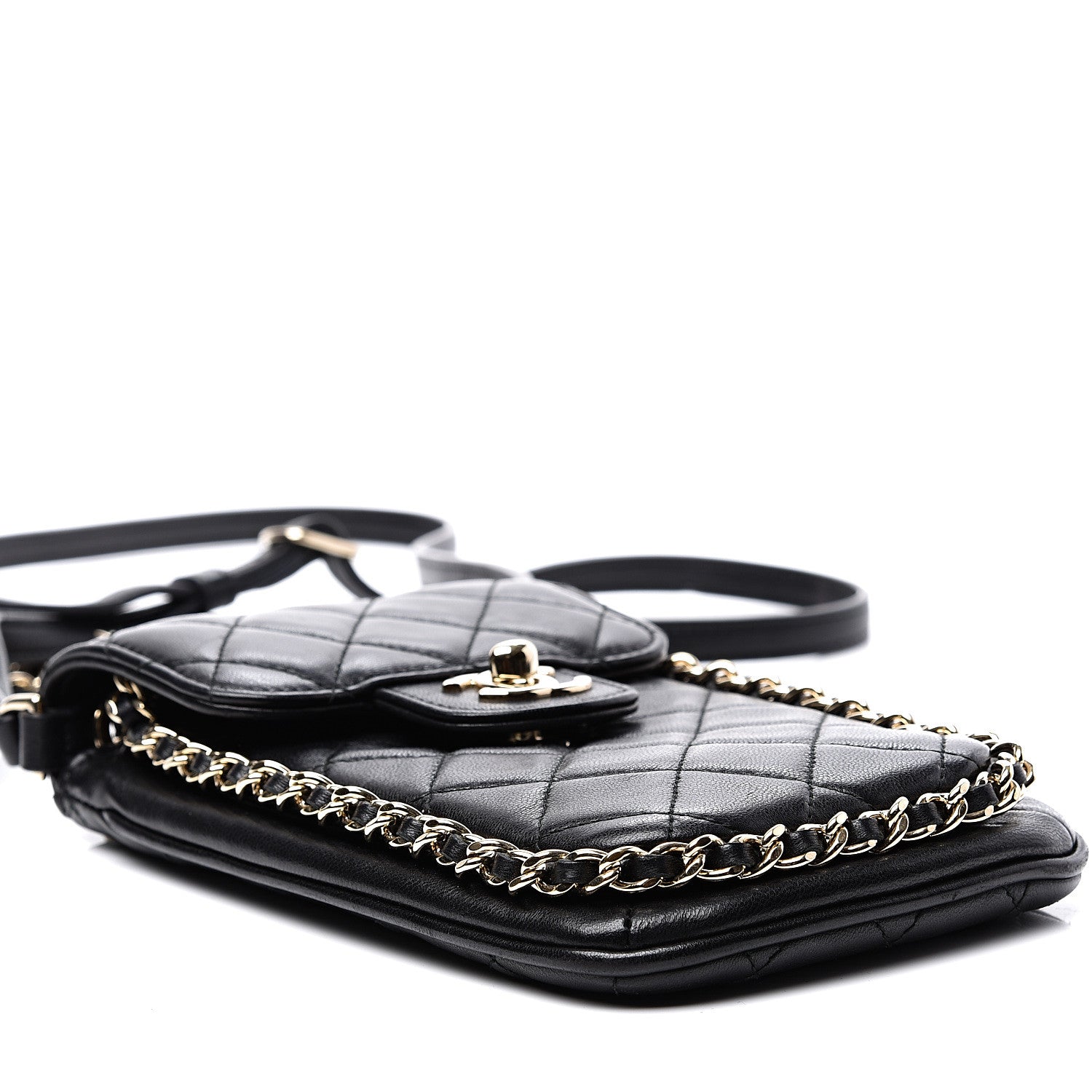 Chanel Lambskin Quilted Chain Around Flap Crossbody Black 8 of 10