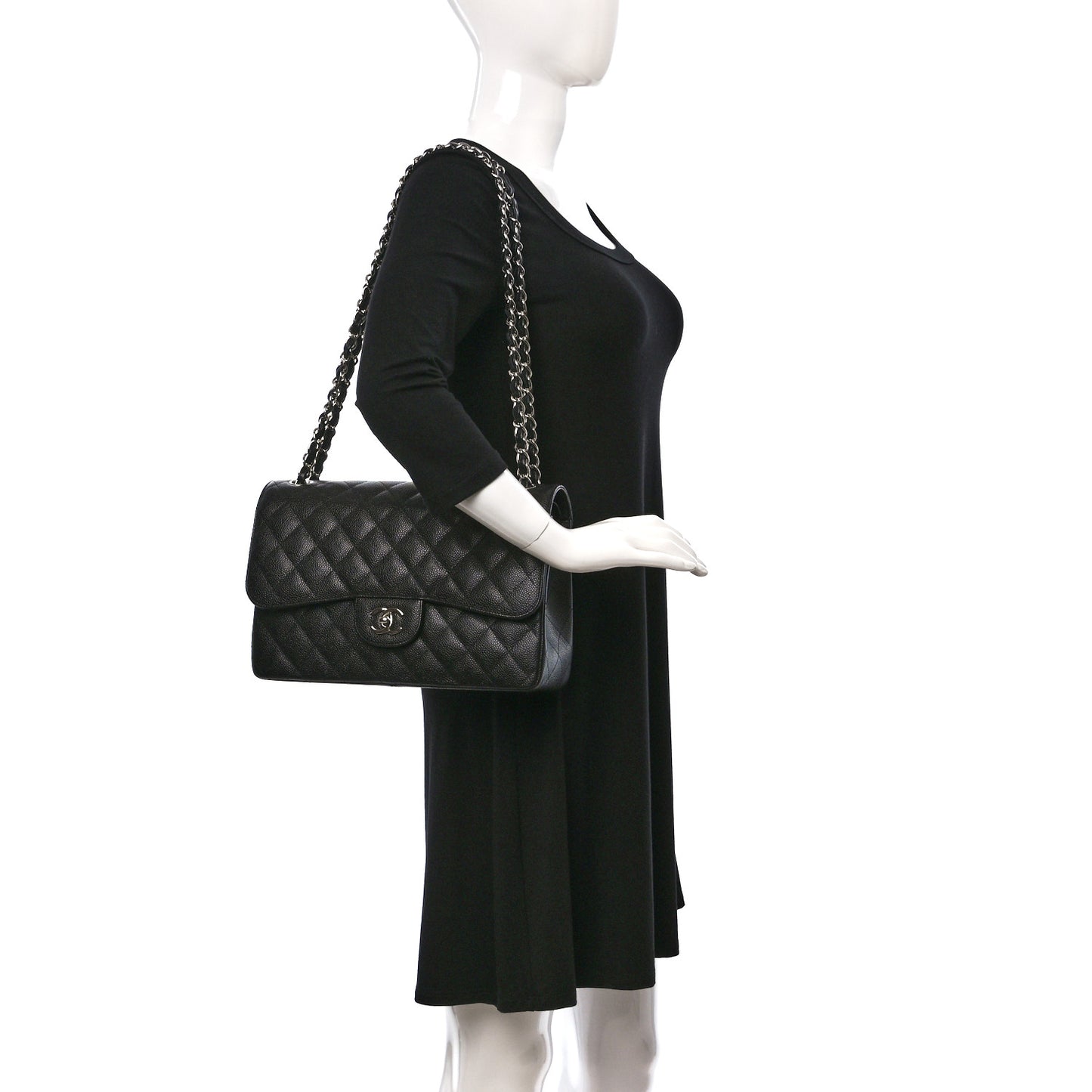 Caviar Quilted Jumbo Double Flap Black