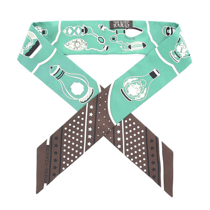 Hermes Silk Les Flacons Bandana Twilly Marron Vert Blanc 1 of 5