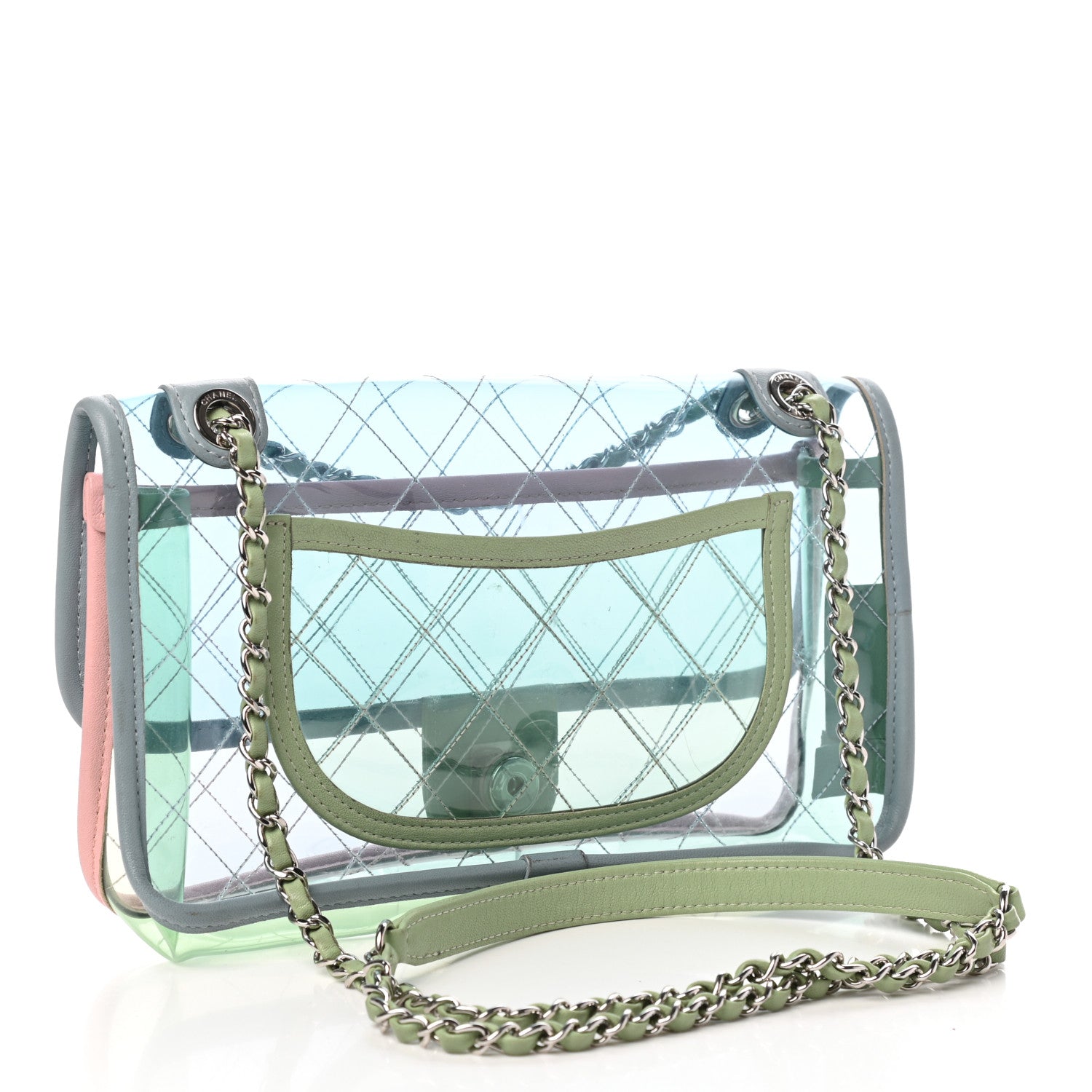 Chanel Lambskin PVC Quilted Medium Coco Splash Flap Blue Green 3 of 11