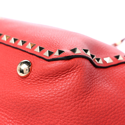 Valentino Garavani Pebbled Calfskin Medium Rockstud Tote Deep Coral 10 of 15