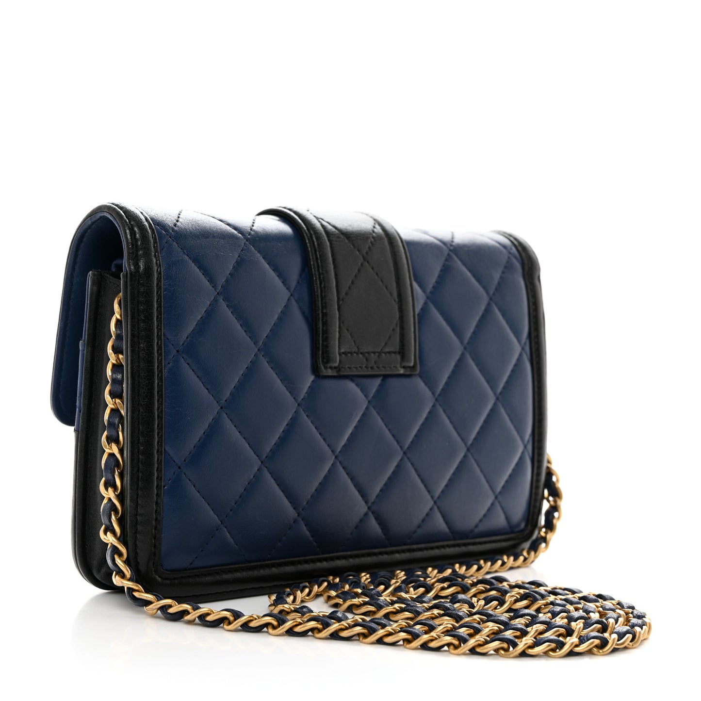 Lambskin Quilted Elegant CC Wallet On Chain WOC Blue Black