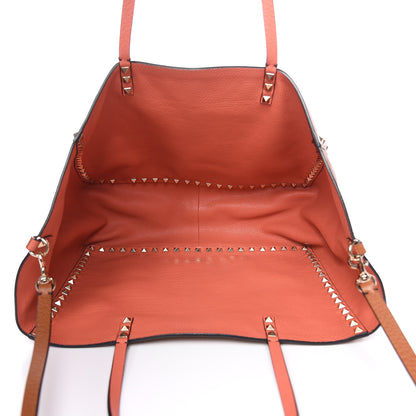 Valentino Garavani Pebbled Calfskin Medium Rockstud Reversible Tote Light Cuir Coral 8 of 18