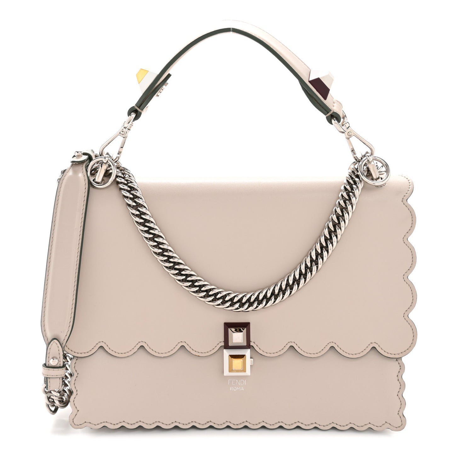 Vitello Liberty Scalloped Studded Kan I Shoulder Bag Grigio Polvere