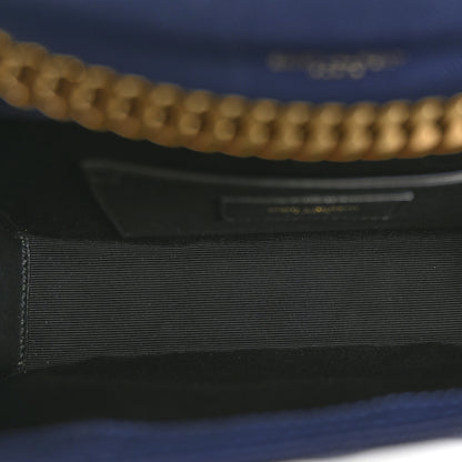 Saint Laurent Grain De Poudre Textured Mixed Matelasse Triquilt Small Monogram Satchel Blue Charron 5 of 12