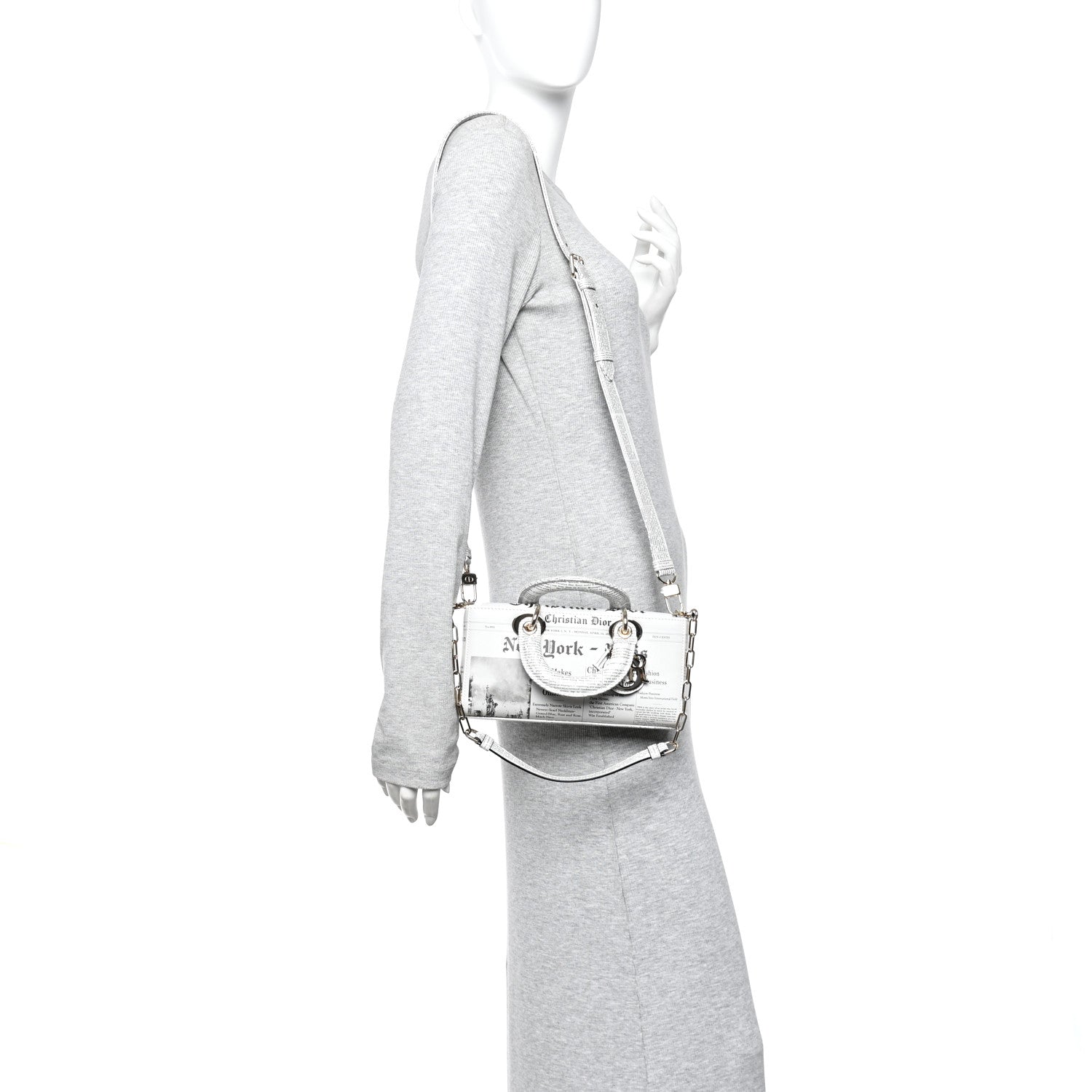 Christian Dior Calfskin Newspaper Printed Small Lady D-Joy Black White 2 of 12