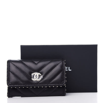 Chanel Lambskin Chevron Quilted Studded Card Holder Black 9 of 9