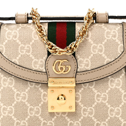 Gucci GG Supreme Monogram Textured Dollar Calfskin Web Mini Ophidia Padlock Top Handle Chain Shoulder Bag Beige Mystic White Oatmeal 8 of 10
