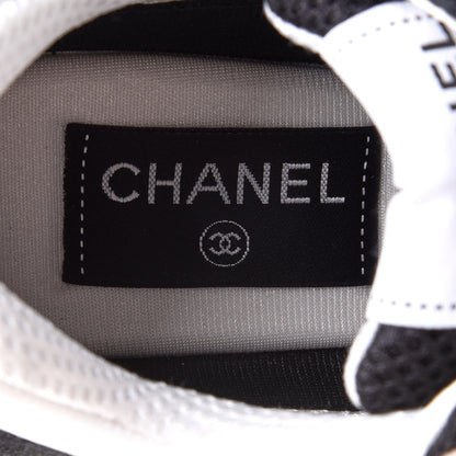 Chanel Mesh Suede Grained Calfskin Womens CC Sneakers 38 Black White 6 of 10