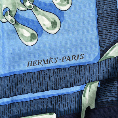 Hermes Cashmere Silk Mors A Jouets Chemise Shawl 140 Bleu Ciel Marine 2 of 6