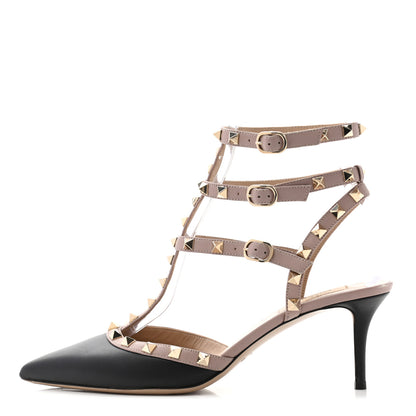 Valentino Garavani Calfskin Nappa Rockstud Ankle Strap 65mm Pumps 40 Black Poudre 1 of 11