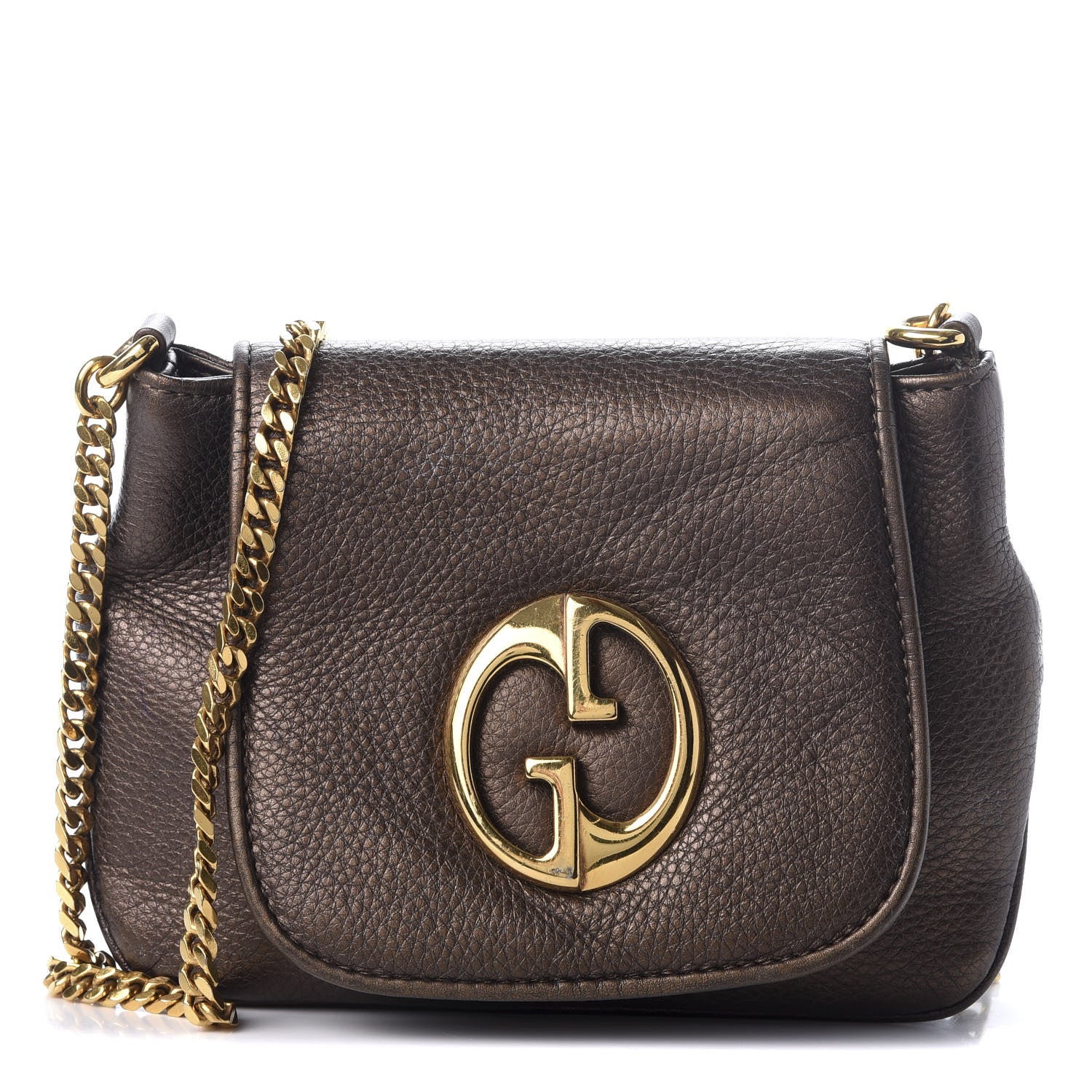 Gucci Metallic Pebbled Calfskin Small 1973 Chain Shoulder Bag Winter Leaf 1 of 8