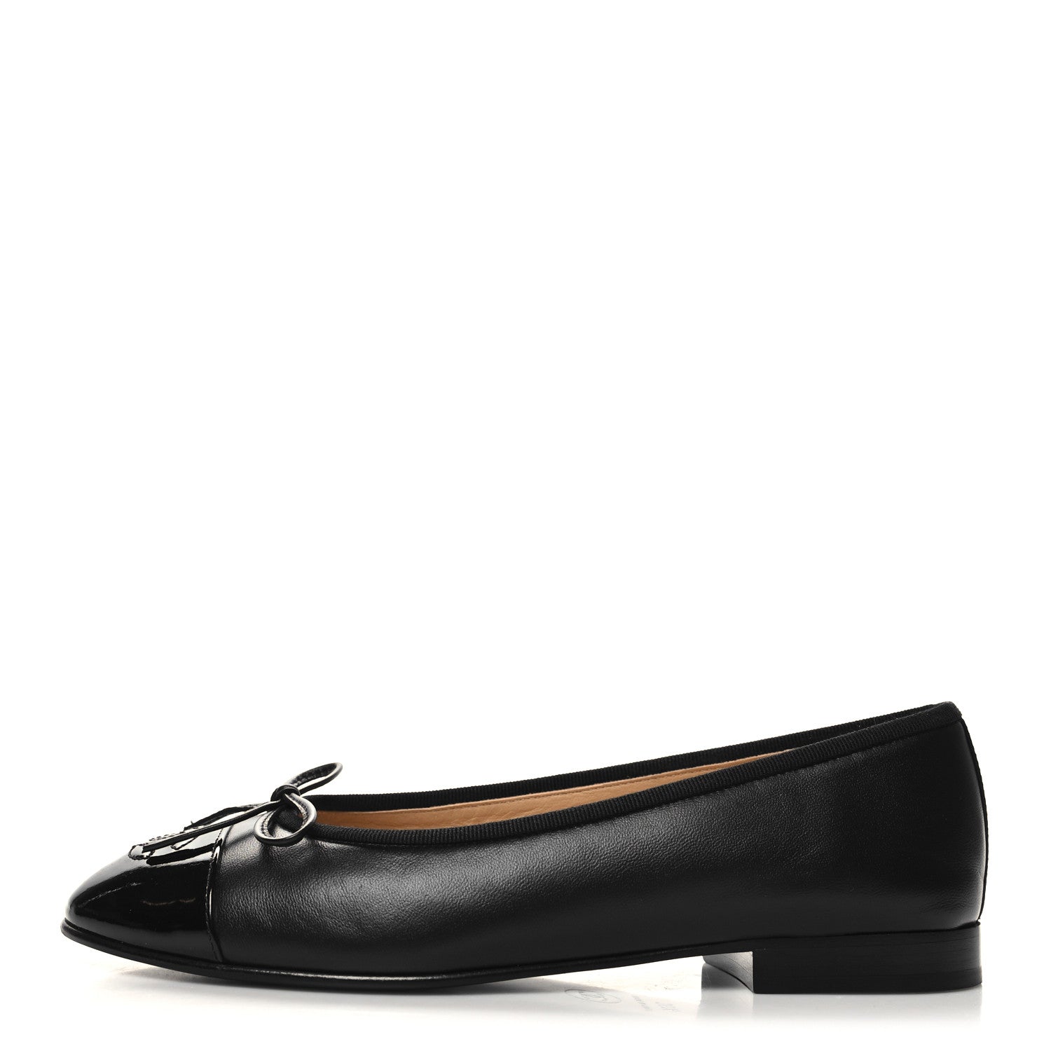 Chanel Lambskin Patent CC Cap Toe Ballerina Flats 36.5 Black 1 of 8