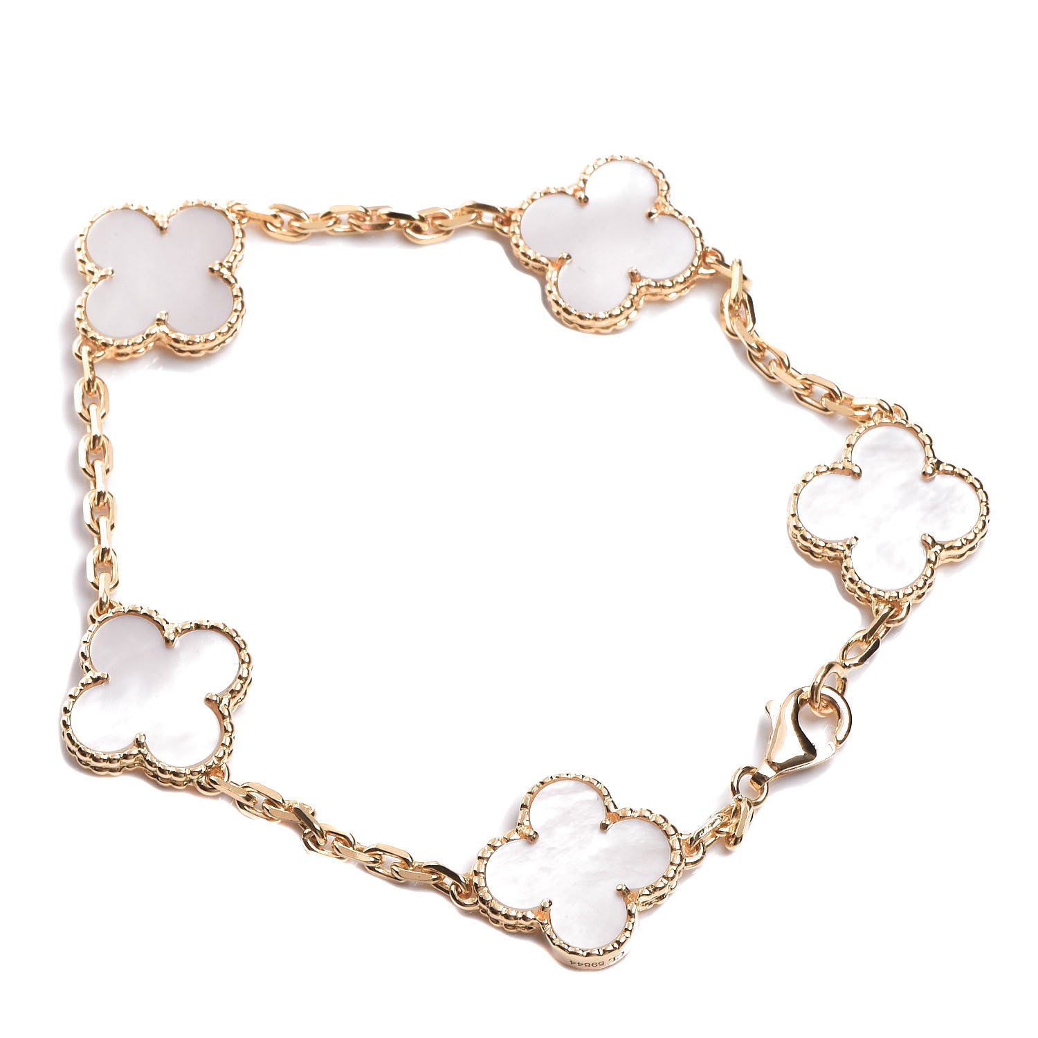 Van Cleef & Arpels 18K Yellow Gold Mother of Pearl 5 Motifs Vintage Alhambra Bracelet 3 of 4