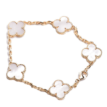 Van Cleef & Arpels 18K Yellow Gold Mother of Pearl 5 Motifs Vintage Alhambra Bracelet 3 of 4