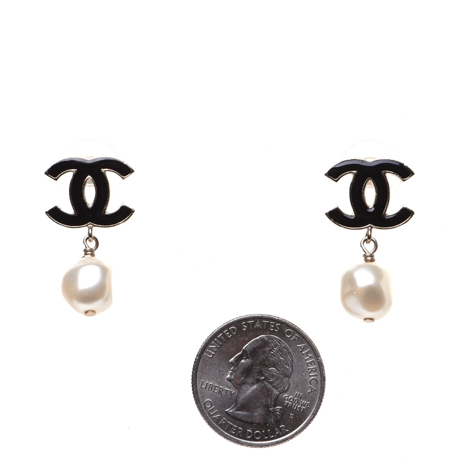 Chanel Pearl Enamel CC Drop Earrings Black Gold 2 of 8