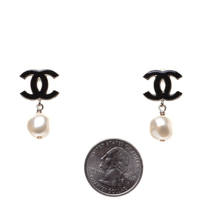 Chanel Pearl Enamel CC Drop Earrings Black Gold 2 of 8