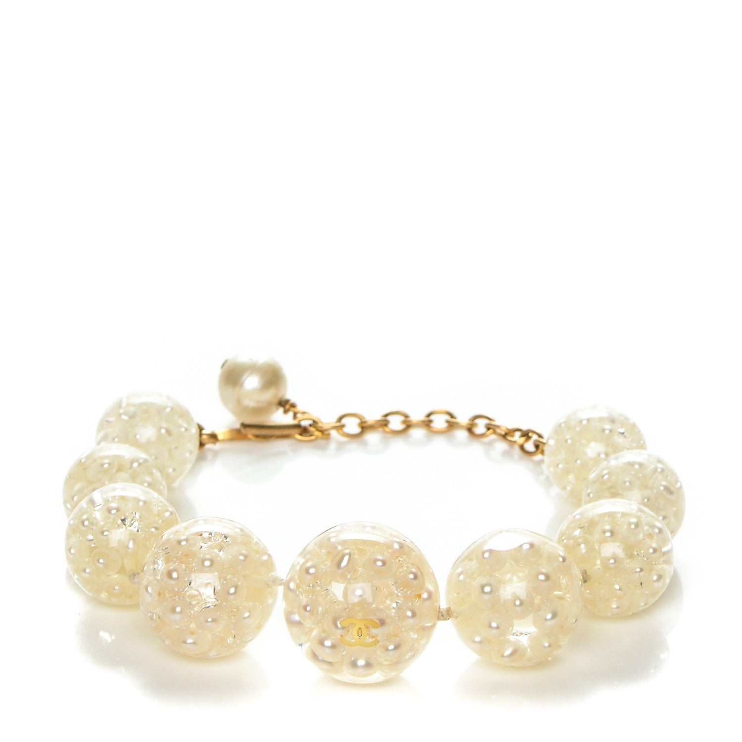 Chanel Resin Pearl Bead CC Bracelet Gold 1 of 4