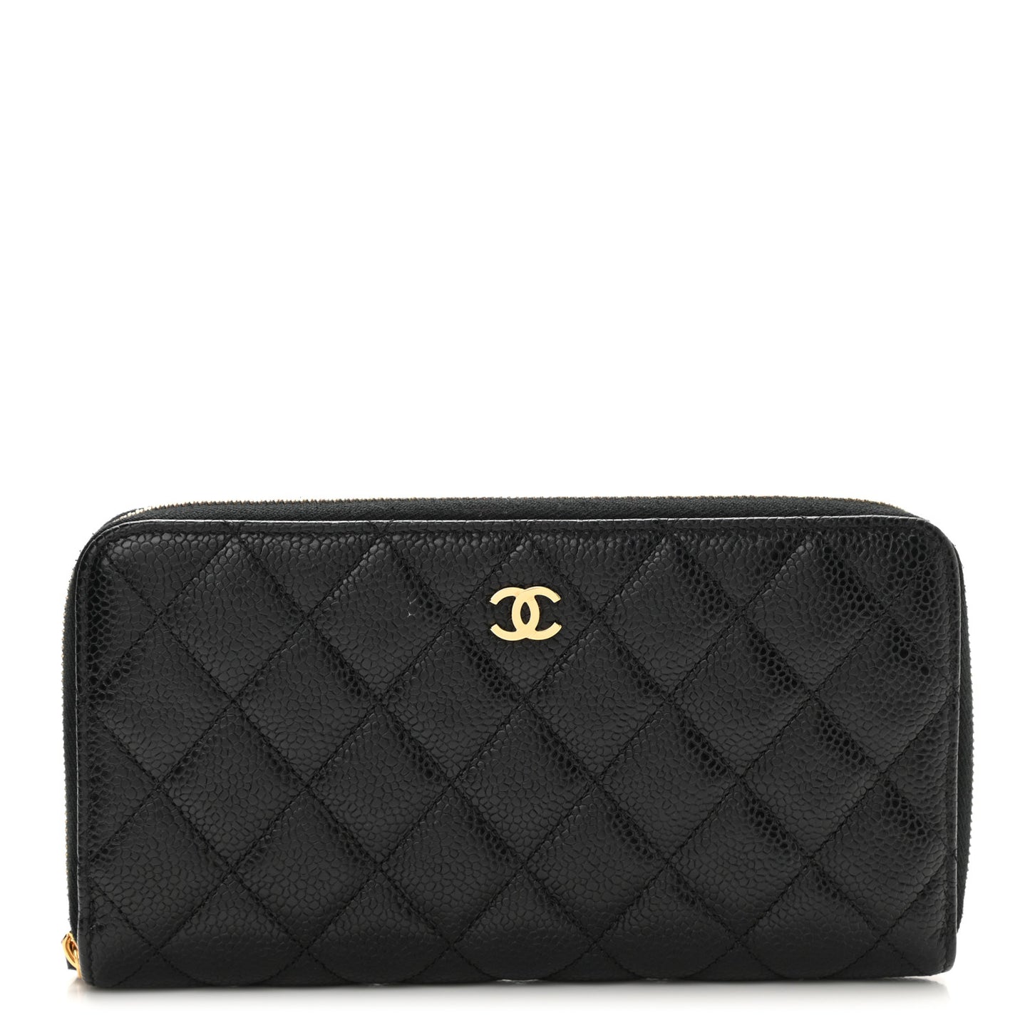 Caviar Quilted Large Gusset Zip Around Wallet Black