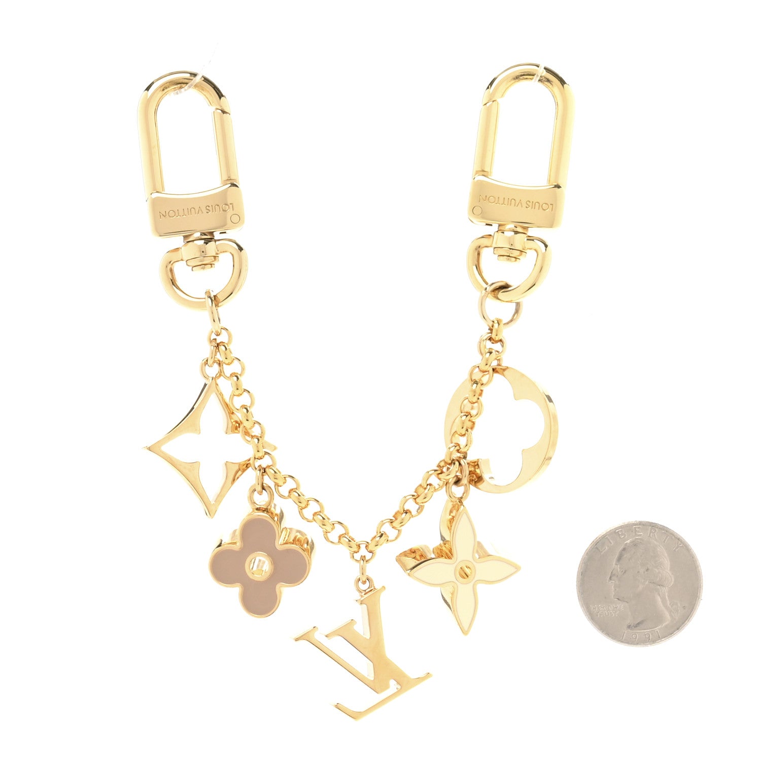 Louis Vuitton Brass Enamel Fleur De Monogram Bag Charm Chain Gold 2 of 4