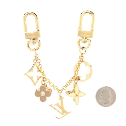 Louis Vuitton Brass Enamel Fleur De Monogram Bag Charm Chain Gold 2 of 4